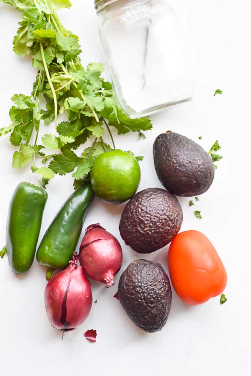 tomatoes, onions, avocados, cilantro, salt, lemon juice are ingredients required to make guacamole.