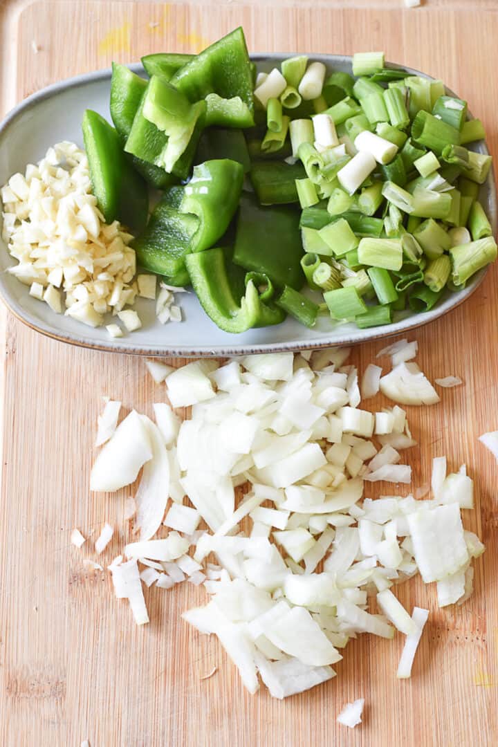 chop vegetables for chili paneer gravy